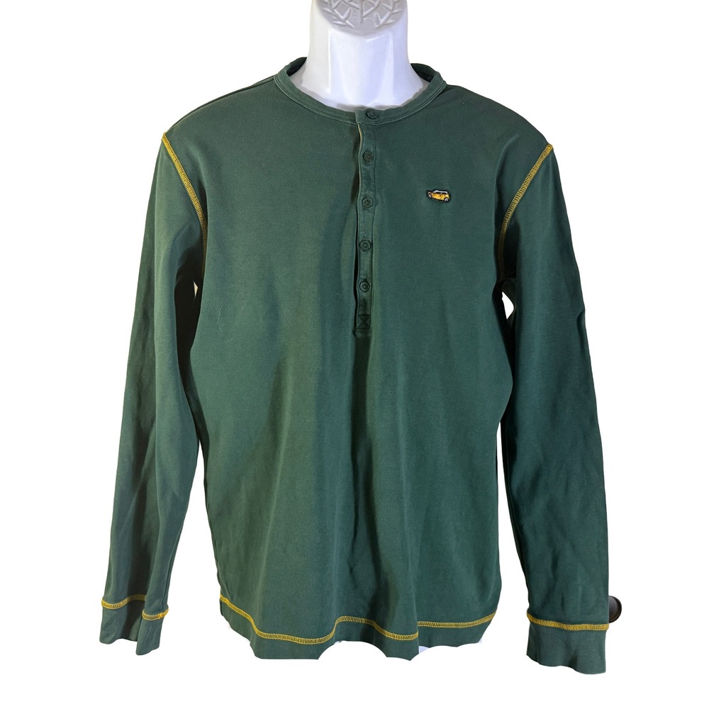 MINI Cooper Henley Shirt Mens Medium Green Long Sleeve Contrast Stitch Car Logo